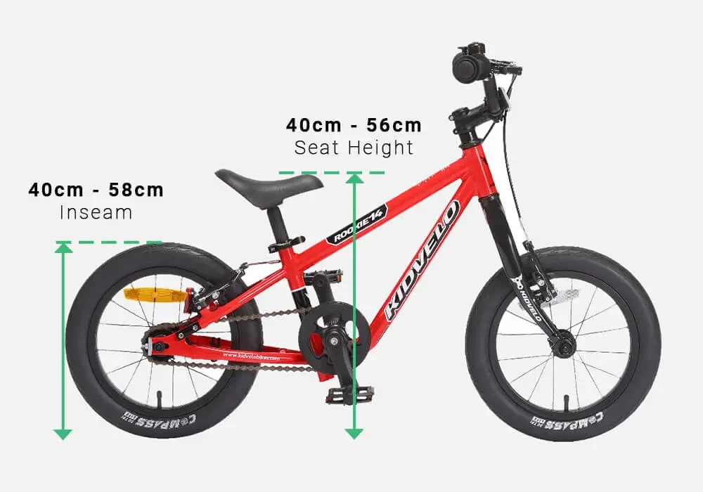 14-Inch- Red Balance Bike with adjustable seat height from 40-56 cm and inseam range of 40-58 cm