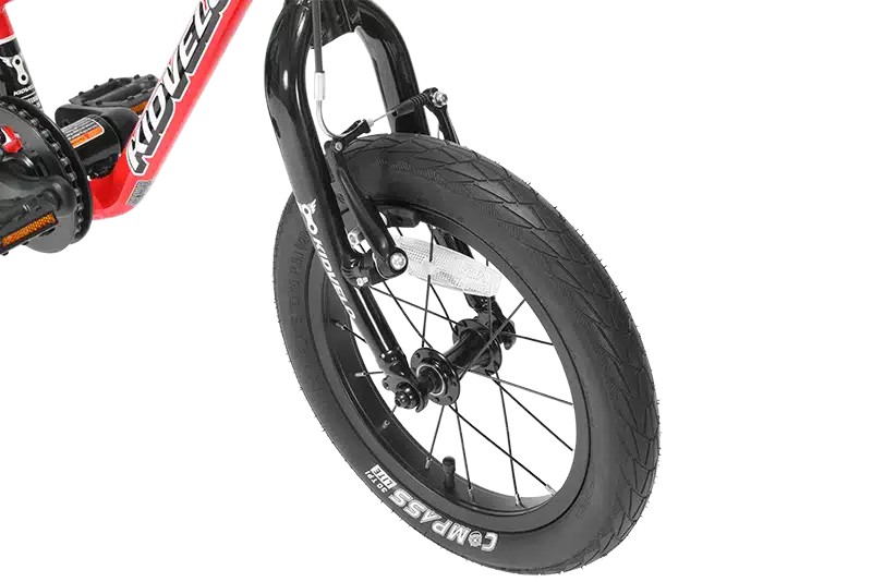 Kidvelo Rookie 14 Balance Bike front wheel with durable compass tyre