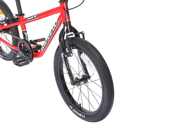 Kidvelo Rookie 18 Balance Bike front wheel with durable compass tyre