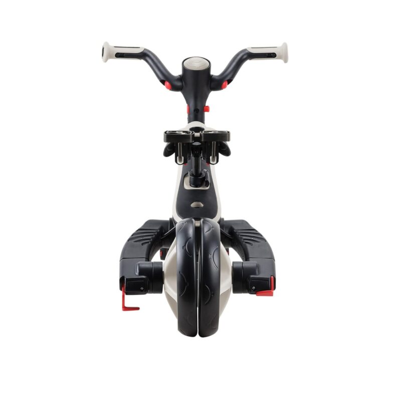 Back foldded view of Globber explorer tricycle foldable 4 in1 trike-Taupe colour