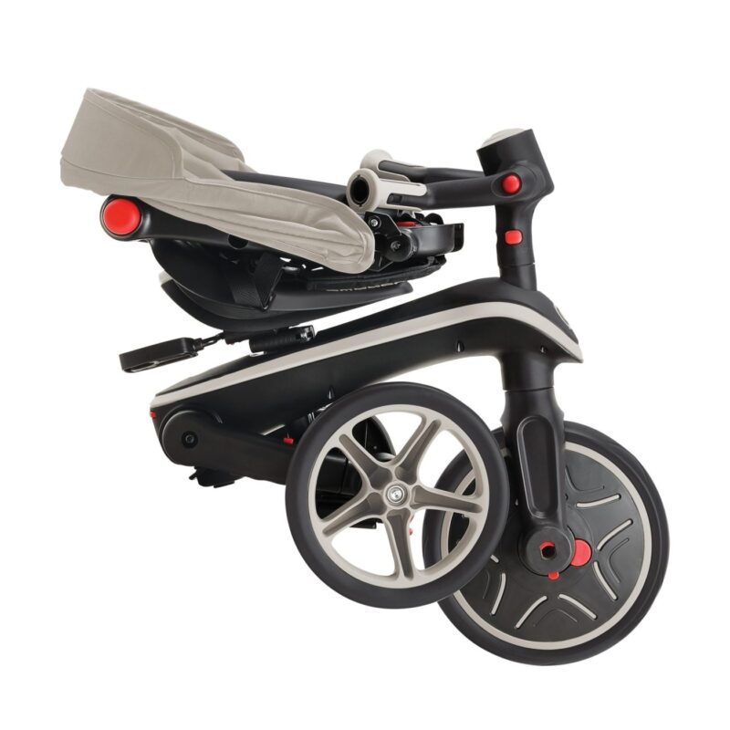 Globber explorer 4 in 1 foldable tricycle folded into compact storage position_Taupe colour