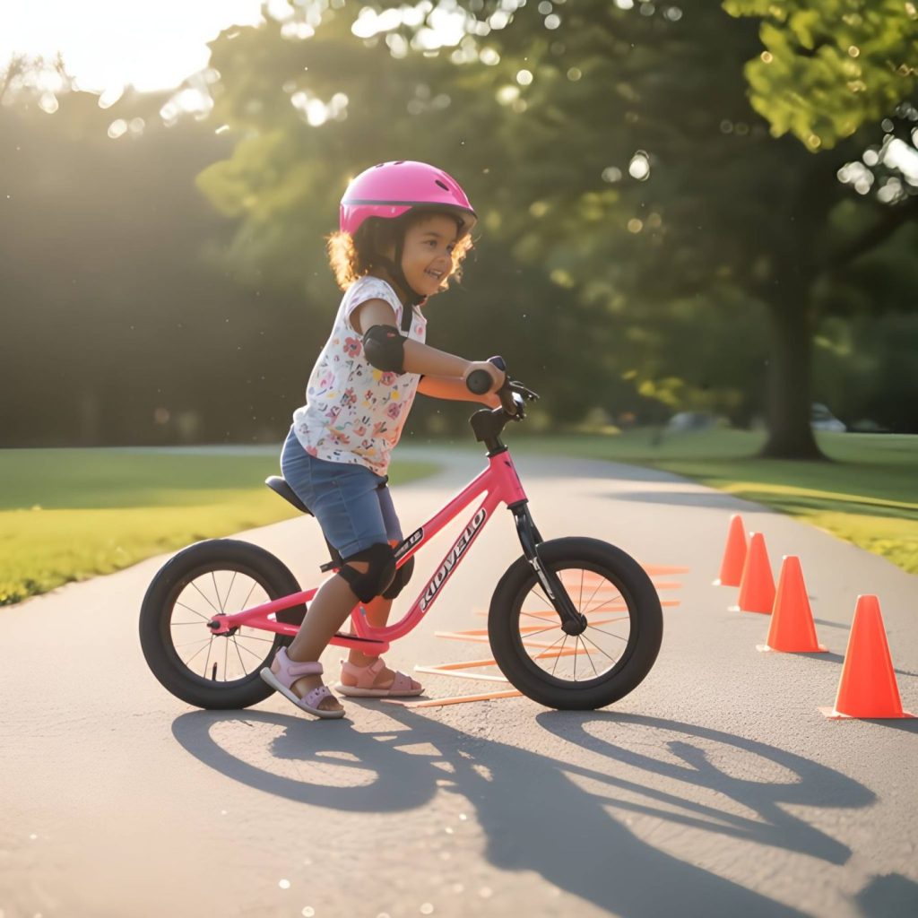 Make Bike Riding Fun for Kids on a Kidvelo Rookie 12 balance bike in pink