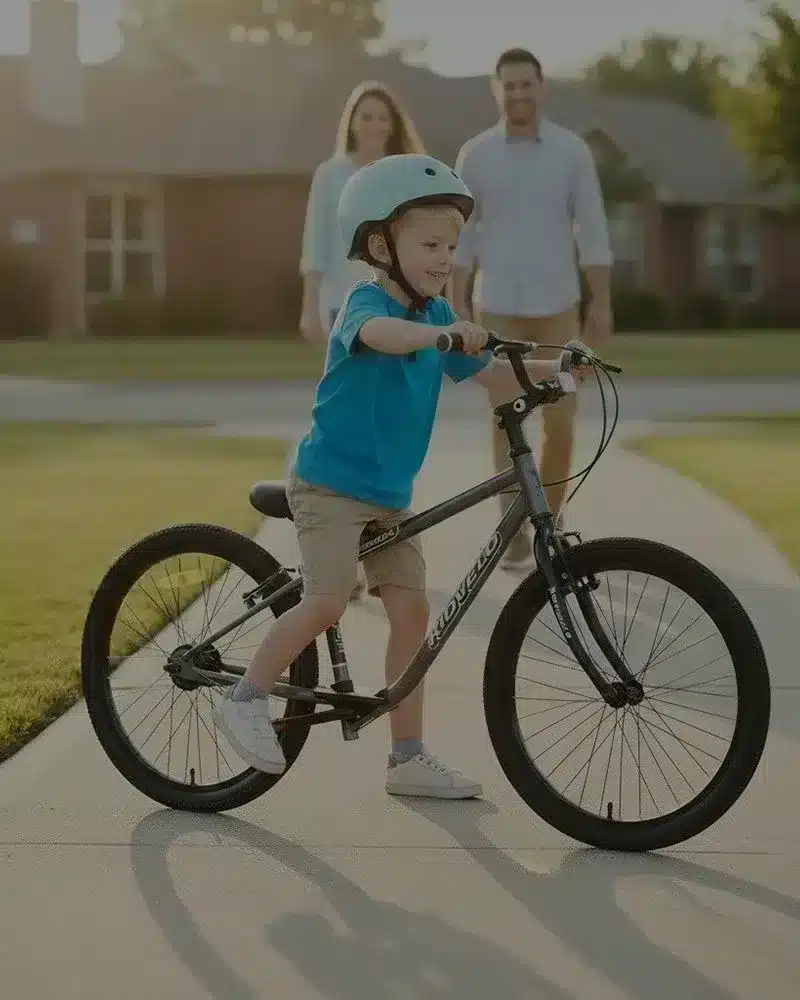 Kid riding on a balance bike