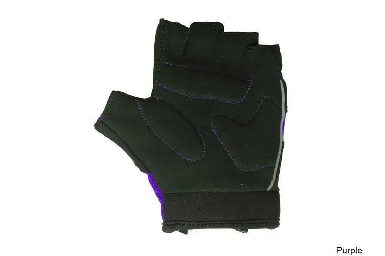 Padded palm view of Purple & Black Kids bike Glove