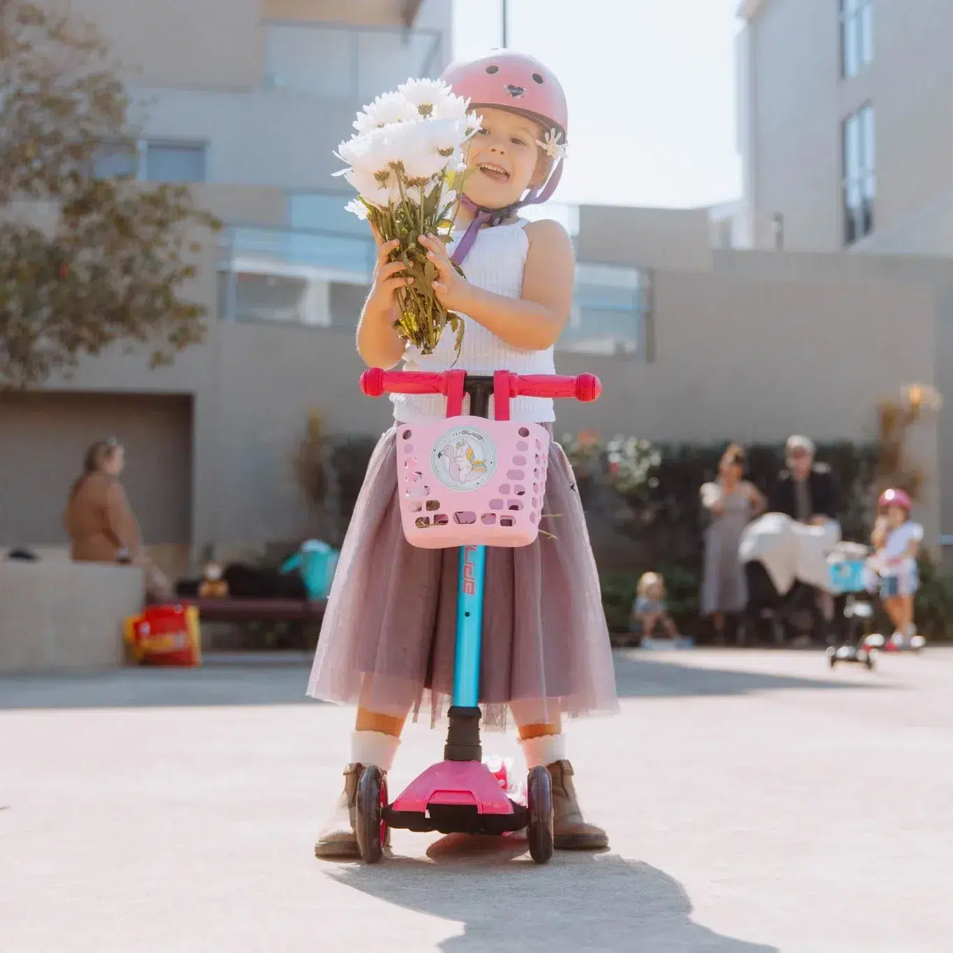 Girl with Pink_Aqua 3 Wheel Scooter