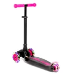 Back view of Black & Pink kids 3 Wheel Scooter with LED Light up wheels