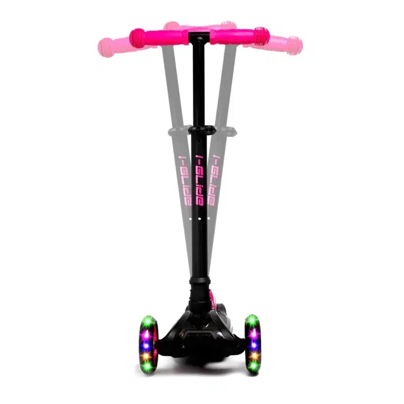 Front View of Black & Pink Kids 3 wheel scooter with LED Light up wheels