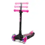 Kids 3 Wheel Scooter with LED Light up wheels in Black & Pink