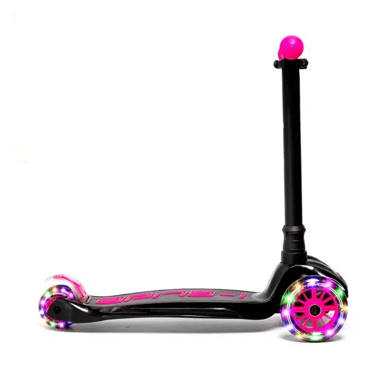 Side View of Black & Pink Kids 3 Wheel Scooter with LED Light up wheels