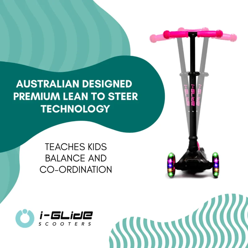 Black & Pink Kids 3 Wheel Scooter with Lean to Steer technology