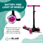 Black & Pink Kids 3 Wheel Scooter with battery free light up wheels