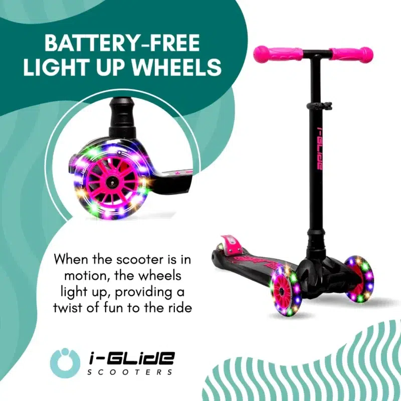 Black & Pink Kids 3 Wheel Scooter with battery free light up wheels