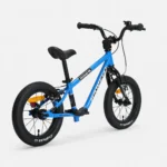 Blue Kidvelo Rookie 14 convertible balance bike in balance-bike mode, shown from the rear three-quarter view for Xchange Sports Australia.