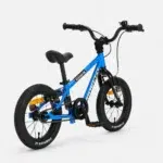 Blue Kidvelo Rookie 14 convertible pedal bike shown from the rear three-quarter view for Xchange Sports Australia.