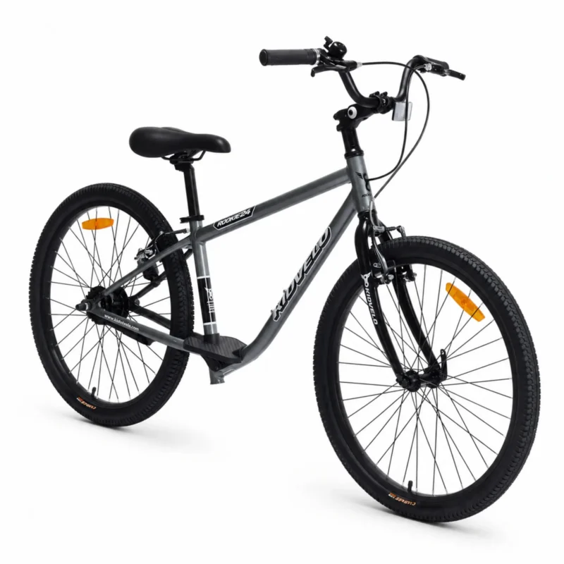 kidvelo-rookie-24-convertible-balance-bike-grey-balance-mode-front-three-quarter-view-xchange-sports-australia